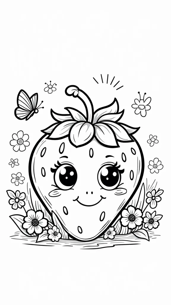 coloriage de fraises mignonnes